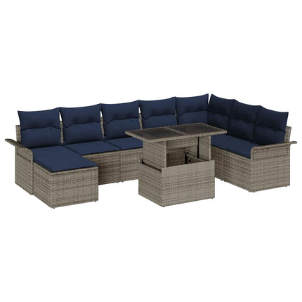 Trädgårdsoffset med kudde 9 pcs Grå Poly Rattan