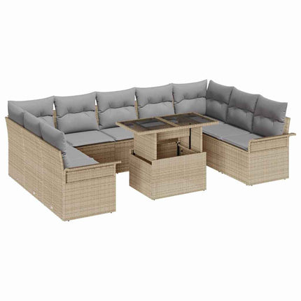 Trädgårdsoffset med kudde med kudde 10 pcs Beige Poly Rattan