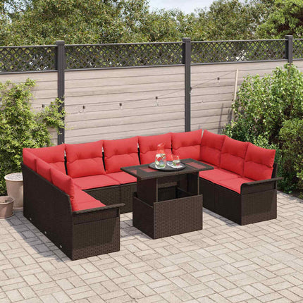 Trädgårdsoffset med kudde med kudde 10 pcs Brun Poly Rattan