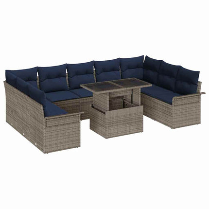 Trädgårdsoffset med kudde med kudde 10 pcs Grå Poly Rattan