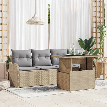 Trädgårdsoffset med kudde med kudde 5 pcs Beige Poly Rattan