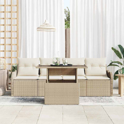 Trädgårdsoffset med kudde med kudde 5 pcs Beige Poly Rattan