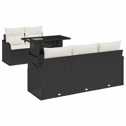 Trädgårdsoffset med kudde med kudde 6 pcs Svart Poly Rattan