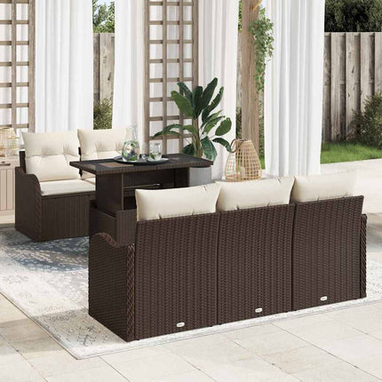 Trädgårdsoffset med kudde med kudde 6 pcs Brun Poly Rattan