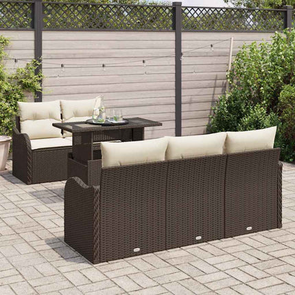 Trädgårdsoffset med kudde med kudde 6 pcs Brun Poly Rattan