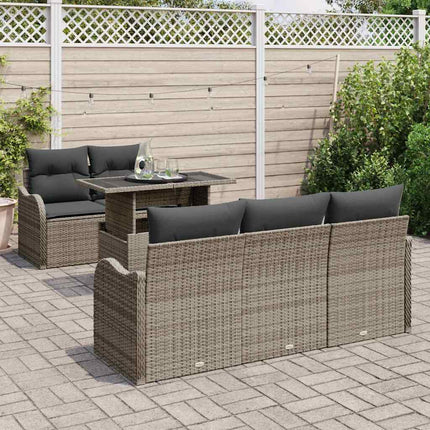 Trädgårdsoffset med kudde med kudde 6 pcs Grå Poly Rattan