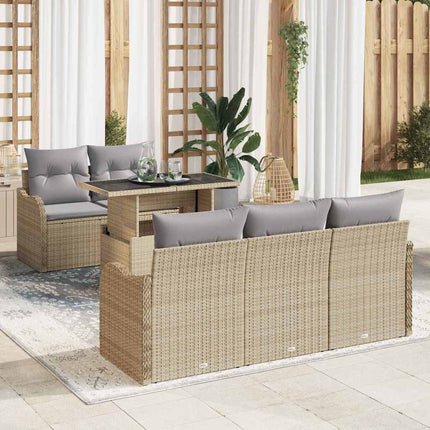Trädgårdsoffset med kudde med kudde 6 pcs Beige Poly Rattan