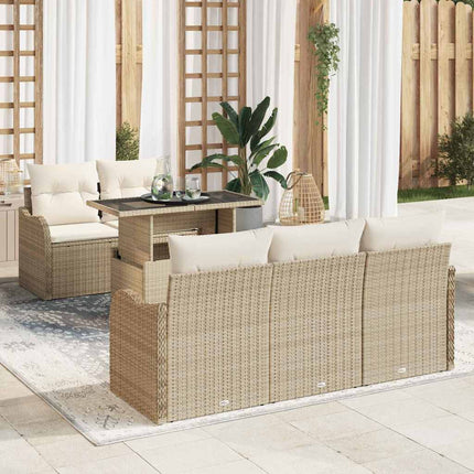 Trädgårdsoffset med kudde med kudde 6 pcs Beige Poly Rattan