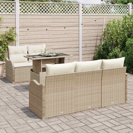 Trädgårdsoffset med kudde med kudde 6 pcs Beige Poly Rattan