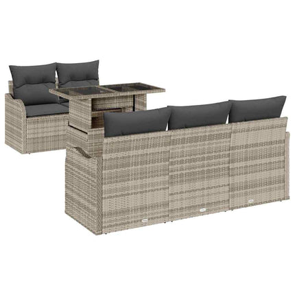 Trädgårdsoffset med kudde med kudde 6 pcs Ljusgrå Poly Rattan