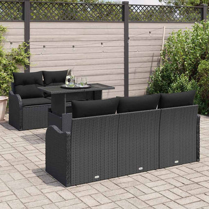 Trädgårdsoffset med kudde med kudde 6 pcs Svart Poly Rattan