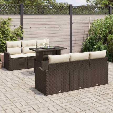 Trädgårdsoffset med kudde med lagring 7 pcs Brun Poly Rattan