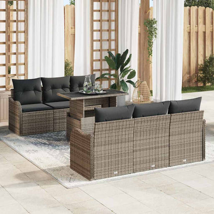 Trädgårdsoffset med kudde med lagring 7 pcs Grå Poly Rattan