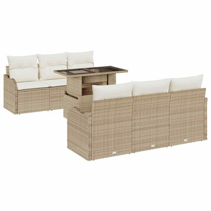 Trädgårdsoffset med kudde med lagring 7 pcs Beige Poly Rattan