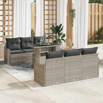 Trädgårdsoffset med kudde med lagring 7 pcs Ljusgrå Poly Rattan