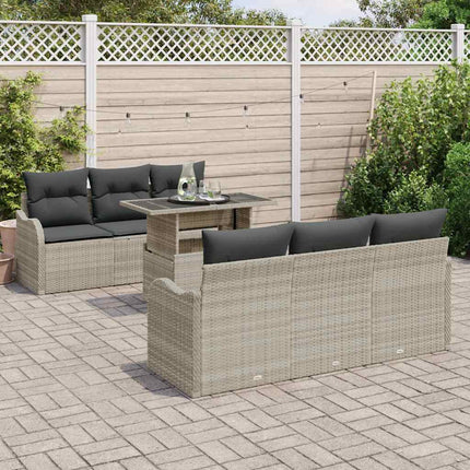 Trädgårdsoffset med kudde med lagring 7 pcs Ljusgrå Poly Rattan