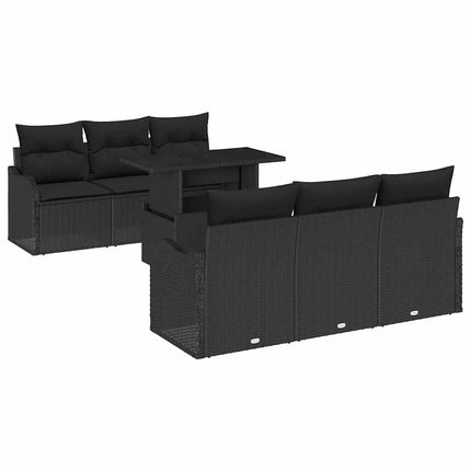 Trädgårdsoffset med kudde med lagring 7 pcs Svart Poly Rattan
