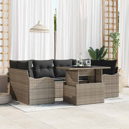 Trädgårdsoffset med kudde med lagring 7 pcs Grå Poly Rattan