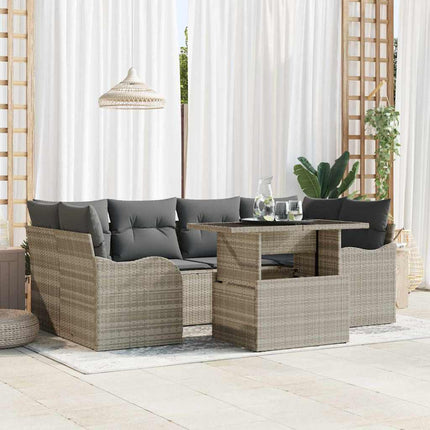 Trädgårdsoffset med kudde med lagring 7 pcs Ljusgrå Poly Rattan
