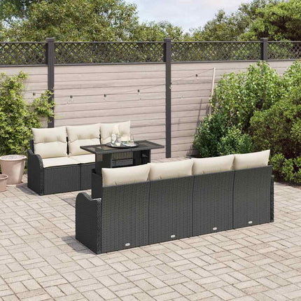 Trädgårdsoffset med kudde med lagring 8 pcs Svart Poly Rattan