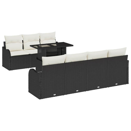 Trädgårdsoffset 8 st 7-Antal sittplatser Svart Poly Rattan