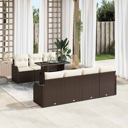 Trädgårdsoffset med kudde med lagring 8 pcs Brun Poly Rattan