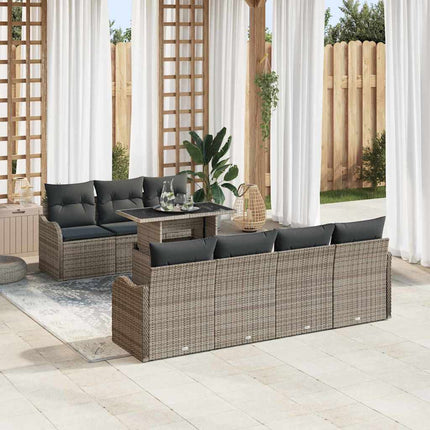 Trädgårdsoffset med kudde med lagring 8 pcs Grå Poly Rattan