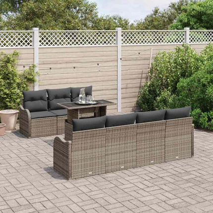 Trädgårdsoffset med kudde med lagring 8 pcs Grå Poly Rattan