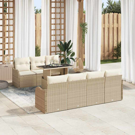 Trädgårdsoffset med kudde med lagring 8 pcs Beige Poly Rattan