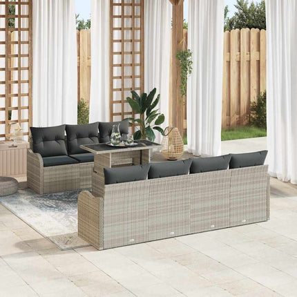 Trädgårdsoffset med kudde med lagring 8 pcs Ljusgrå Poly Rattan