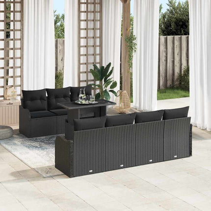 Trädgårdsoffset med kudde med lagring 8 pcs Svart Poly Rattan