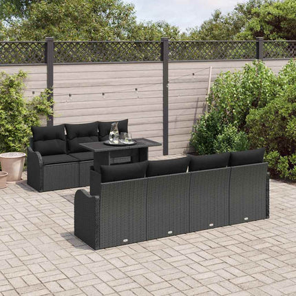 Trädgårdsoffset med kudde med lagring 8 pcs Svart Poly Rattan