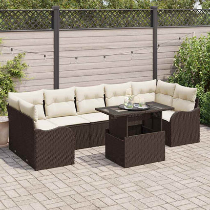 Trädgårdsoffset med kudde med lagring 8 pcs Brun Poly Rattan