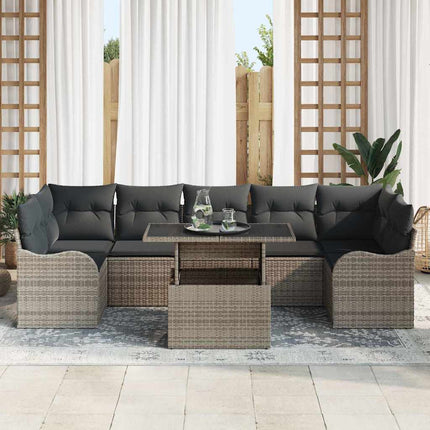 Trädgårdsoffset med kudde med lagring 8 pcs Grå Poly Rattan