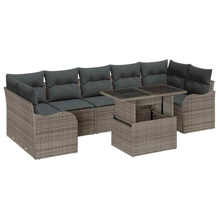 Trädgårdsoffset med kudde med lagring 8 pcs Grå Poly Rattan