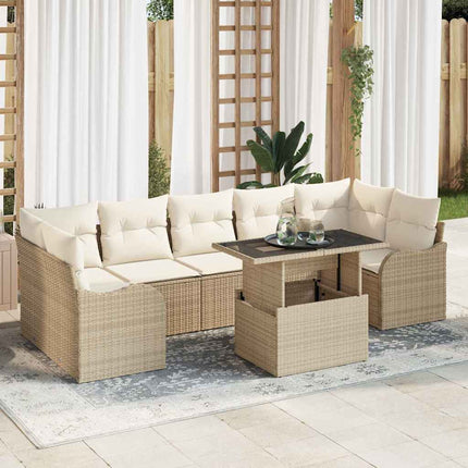 Trädgårdsoffset med kudde med lagring 8 pcs Beige Poly Rattan