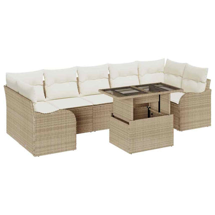 Trädgårdsoffset med kudde med lagring 8 pcs Beige Poly Rattan