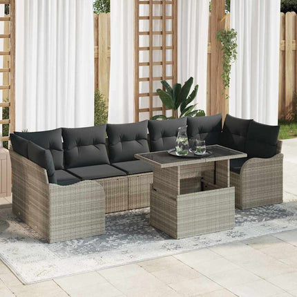 Trädgårdsoffset med kudde med lagring 8 pcs Ljusgrå Poly Rattan
