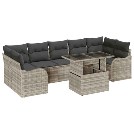 Trädgårdsoffset med kudde med lagring 8 pcs Ljusgrå Poly Rattan