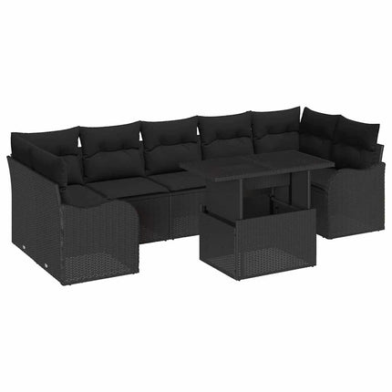 Trädgårdsoffset 8 st 7-Antal sittplatser Svart Poly Rattan