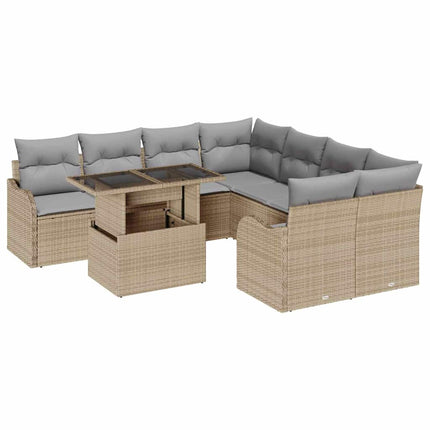 Trädgårdsoffset 9 st 8-Antal sittplatser Beige Polyrattan