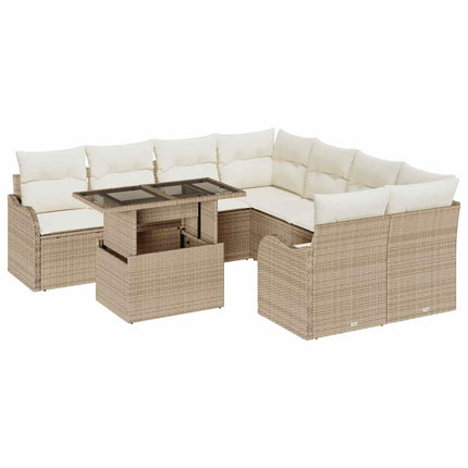 Trädgårdsoffset med kudde med kudde 9 pcs Beige Polyrattan
