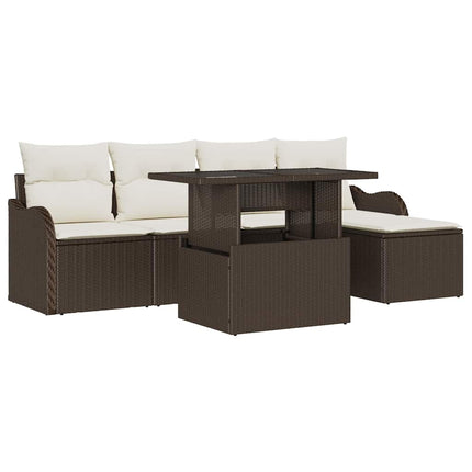 Trädgårdsoffset med kudde 6 pcs Brun Polyrattan