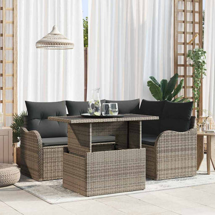 Trädgårdsoffset med kudde med kudde 5 pcs Grå Poly Rattan
