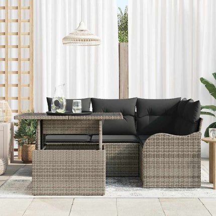 Trädgårdsoffset med kudde med kudde 5 pcs Grå Poly Rattan
