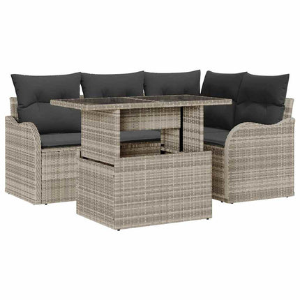 Trädgårdsoffset med kudde med kudde 5 pcs Ljusgrå Poly Rattan