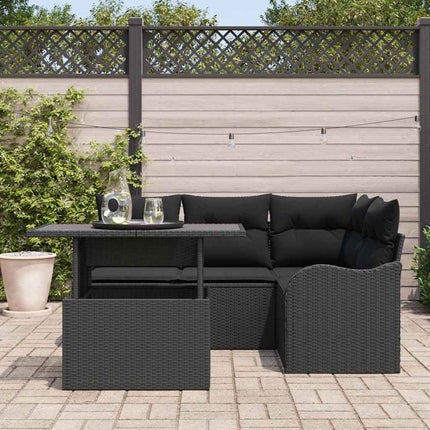 Trädgårdsoffset med kudde med kudde 5 pcs Svart Poly Rattan