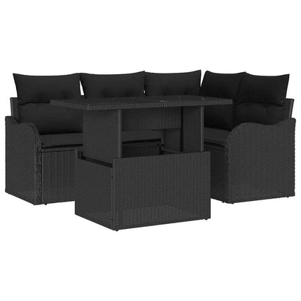 Trädgårdsoffset 5 st Svart Poly Rattan