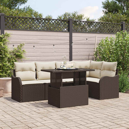Trädgårdsoffset med kudde med kudde 6 pcs Brun Poly Rattan