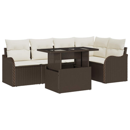 Trädgårdsoffset med kudde med kudde 6 pcs Brun Poly Rattan